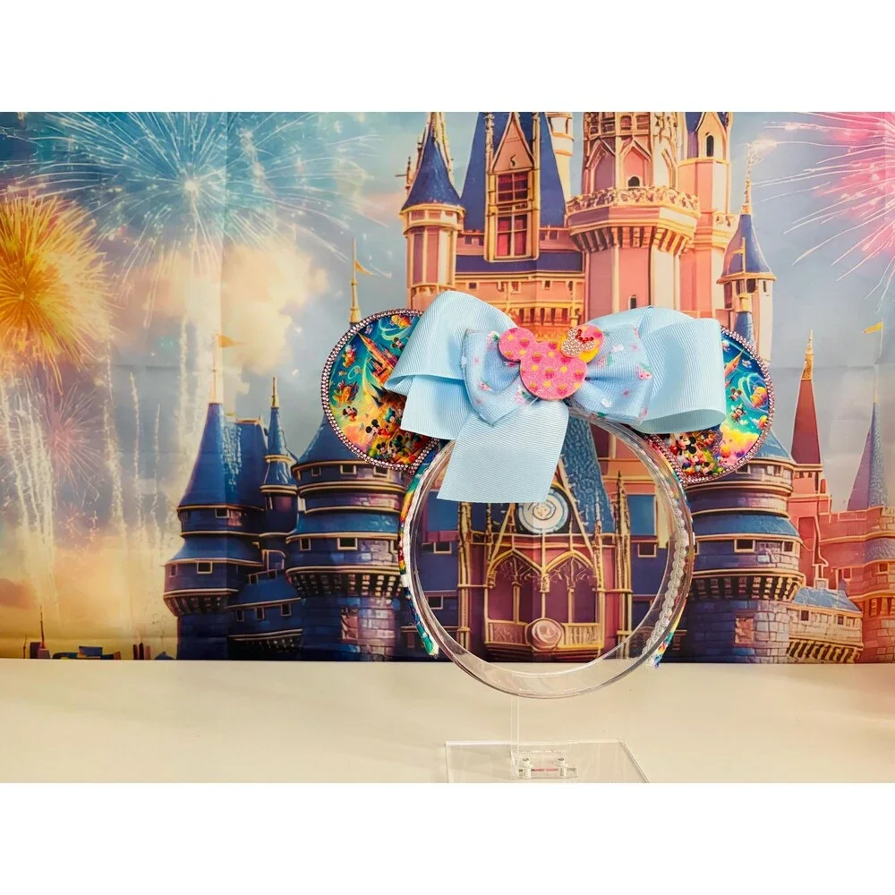 Colorful Mouse Ears Headband, Rhinestone Crystal Ears, Theme ParkParty Accessory